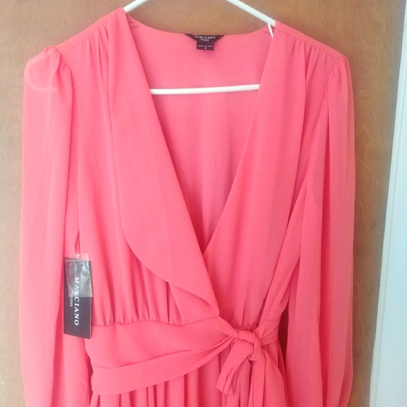 Coral  'Palmer' Wrap-style Pleated Dress by Marciano (Guess) SIZE 4 [SMALL] - Picture 6 of 13